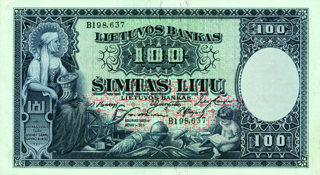 100 litas banknote issued in 1928