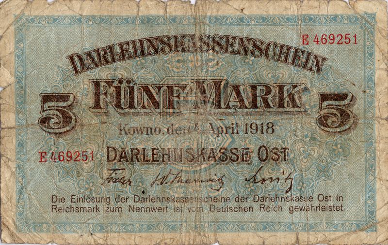 Banknote of 5 ostmarks issued in 1918