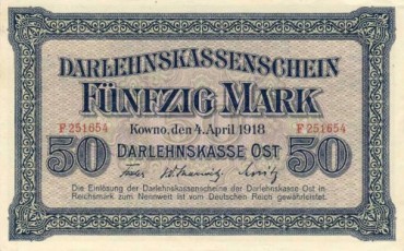 Banknote of 50 ostmarks issued in 1918