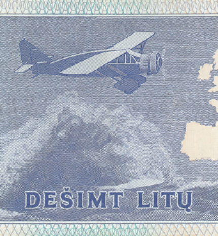 1993 m. laidos 10 litų banknotas (reversas)