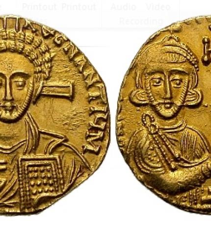 VIII a. pr. Justiniano II auksinė moneta su 