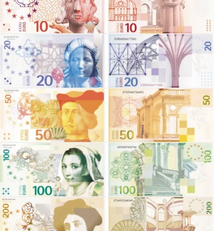 Vokiečių Ernst and Lorli Jünger sukurtas banknotų dizainas.