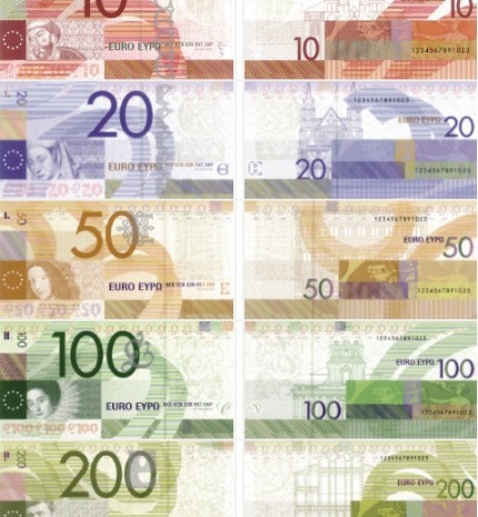 Šveicaro Yves Zimmermann ir ispanės Ana Alavedra Logroño sukurtas banknotų dizainas. Ant banknotų matome istorinių paveiklų detales, reverse - skirtingų stilių pastatai. Šį dizainą, kaip geriausią, nurodė nepriklausomų ekspertų komisija.