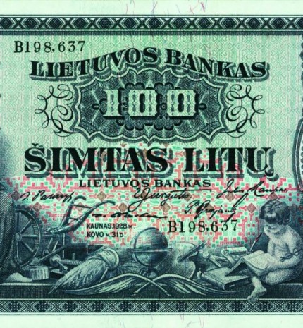 1928 m. laidos 100 litų banknotas, kuriam pozavo Elena Turauskienė