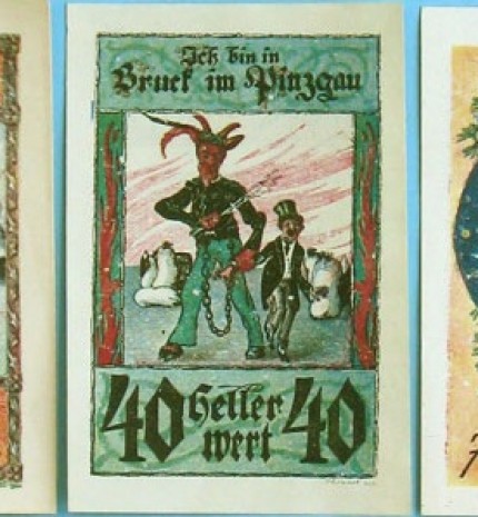 1921 m. Bruko in Pincgau, Austrijoje, miesto notgeldai su Kalėdų seneliu ir jo palydovais