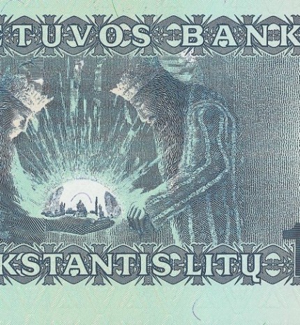 1991 m. atspausdinto 100 litų banknoto reversas