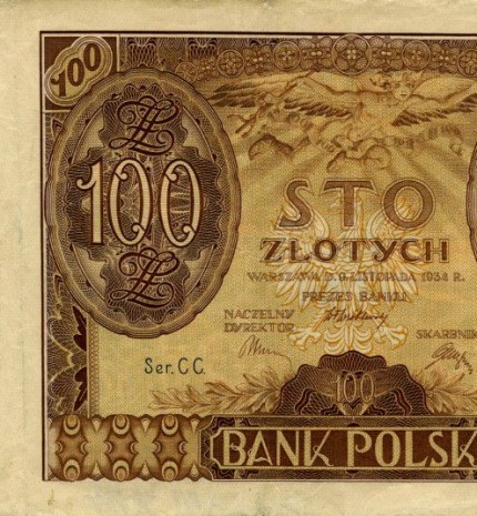 1934 m. 100 Zlotų nominalo banknotas (aversas)