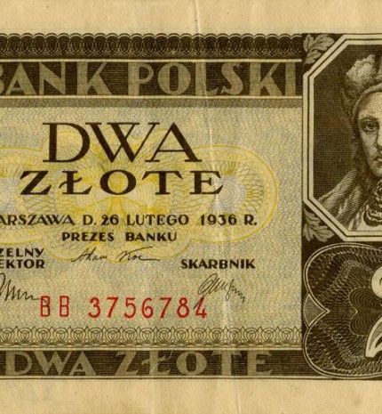 1936 m. 2 Zlotų nominalo banknotas (aversas)