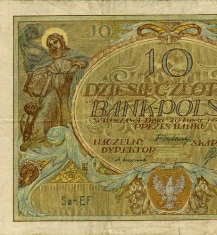 1929 m. 10 Zlotų nominalo banknotas (aversas)