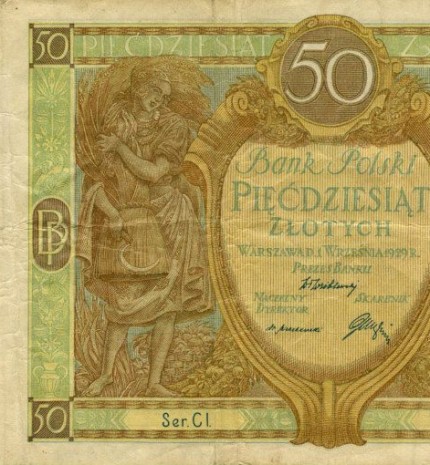 1929 m. 50 Zlotų nominalo banknotas (aversas)