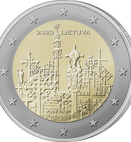 2 eurų proginė moneta, skirta Kryžių kalnui. Nacionalinė pusė