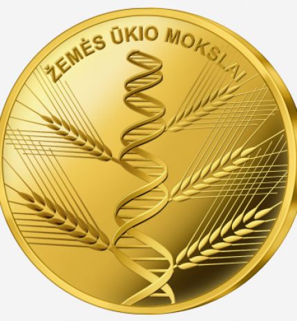 €5 gold collector coin dedicated to Agricultural Sciences. Reverse.