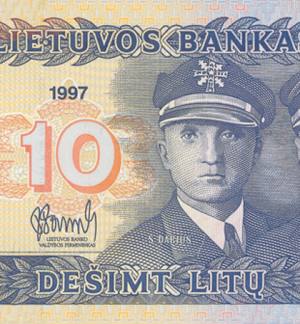 10 litas note issued 1997. Obverse.