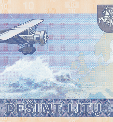 10 litas note issued 2001. Reverse.