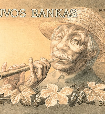1 litas note project. 1990. Obverse