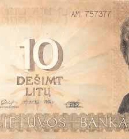 10 litas note project. 1990. Obverse