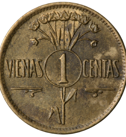 Reverse of 1 centas coin issued 1925