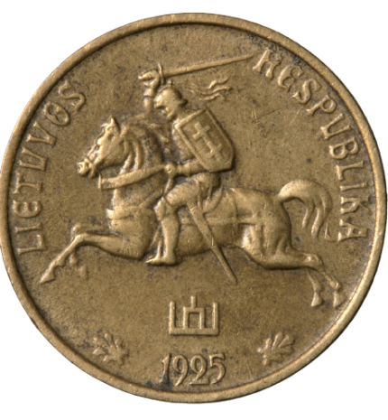 Obverse of 1, 5, 10, 20 and 50 centas coins issued 1925