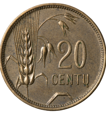 Reverse of 20 centas coin issued 1925