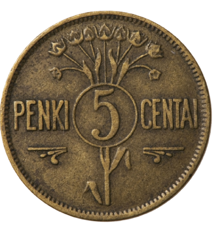 Reverse of 5 centas coin issued 1925