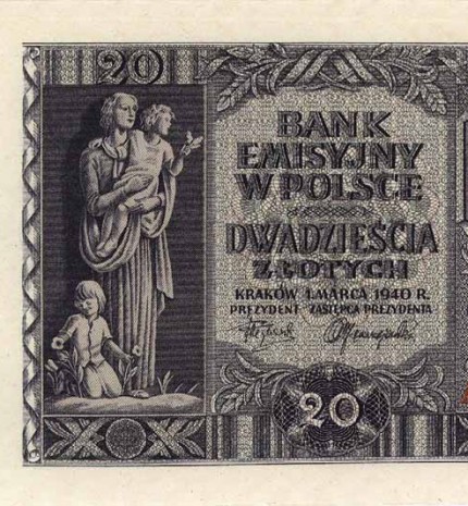 20 zloty note, issued 1936 (obverse)