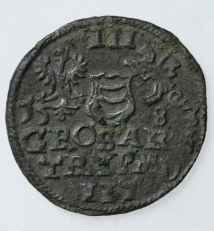 Counterfeited coin. Three groats. Stephen Báthory (1576-1586), 1583 m. GDL, reverse.