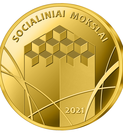5 eurų aukso moneta, skirta socialiniams mokslams. Aversas.