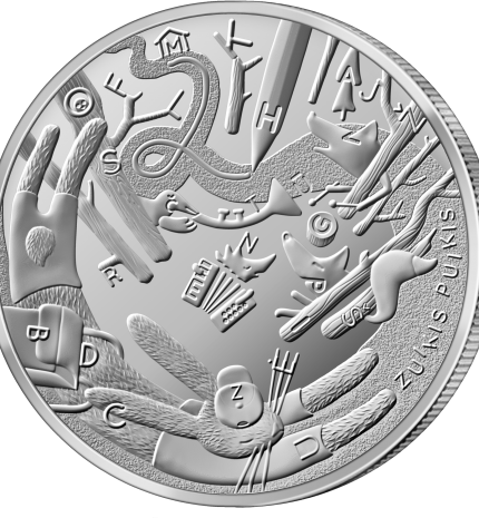 1,5 euro moneta, skirta pasakai ,,Zuikis Puikis'' (reversas)