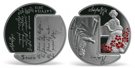 5 euro coin ‘Rainis and Aspazia’ for the Bank of Latvia. One of the most unique coins ever minted at the Lithuanian Mint