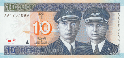 2001 m. laidos 10 litų banknotas (aversas)
