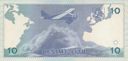 1993 m. laidos 10 litų banknotas (reversas)