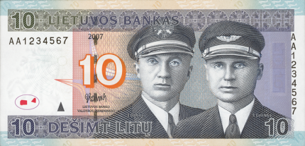2007 m. laidos 10 litų banknotas (aversas)