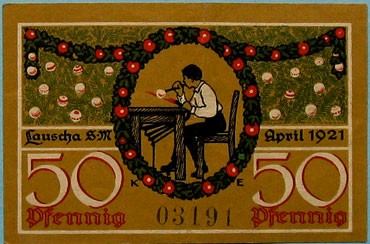1921 m. Vokietijos Laušos miesto 50 pfenigų notgeldas Kalėdų tematika