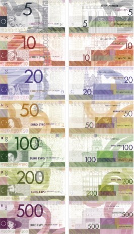 Šveicaro Yves Zimmermann ir ispanės Ana Alavedra Logroño sukurtas banknotų dizainas. Ant banknotų matome istorinių paveiklų detales, reverse - skirtingų stilių pastatai. Šį dizainą, kaip geriausią, nurodė nepriklausomų ekspertų komisija.