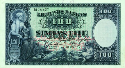 1928 m. laidos 100 litų banknotas, kuriam pozavo Elena Turauskienė