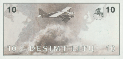 1991 m. atspausdinto 10 litų banknoto reversas
