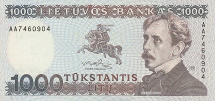1991 m. atspausdinto 1000 litų banknoto aversas