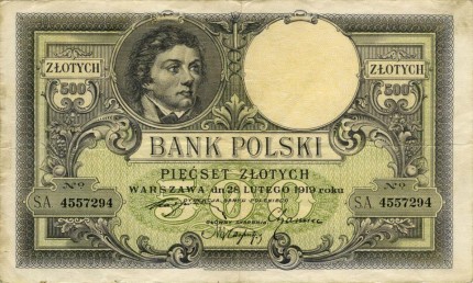 1919 m. 500 Zlotų nominalo banknotas (aversas)