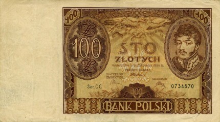 1934 m. 100 Zlotų nominalo banknotas (aversas)