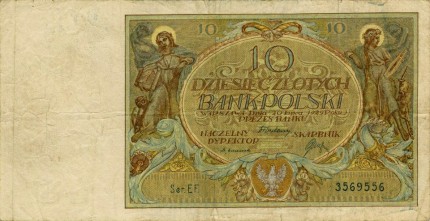 1929 m. 10 Zlotų nominalo banknotas (aversas)