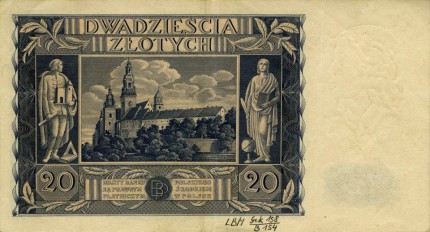 1936 m. 20 Zlotų nominalo banknotas (reversas)