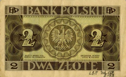 1936 m. 2 Zlotų nominalo banknotas (reversas)