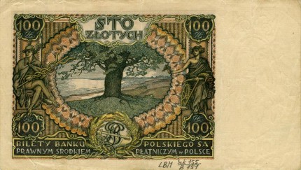 1934 m. 100 Zlotų nominalo banknotas (reversas)