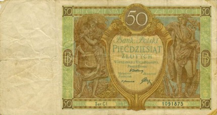 1929 m. 50 Zlotų nominalo banknotas (aversas)