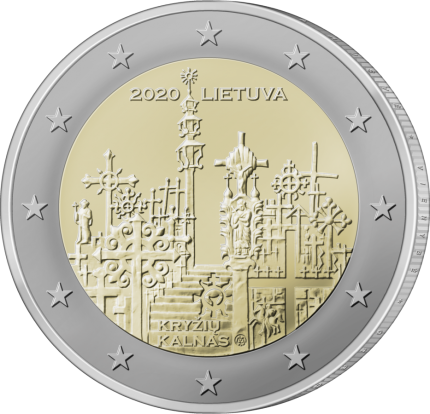 2 eurų proginė moneta, skirta Kryžių kalnui. Nacionalinė pusė