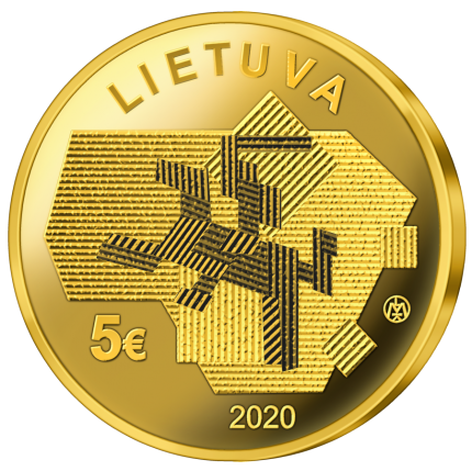 5 eurų kolekcinė aukso moneta, skirta žemės ūkio mokslams. Aversas