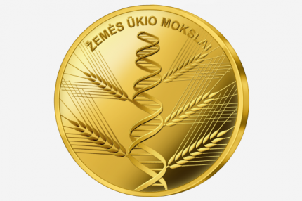 €5 gold collector coin dedicated to Agricultural Sciences. Reverse.