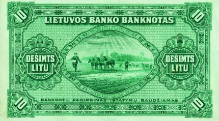 The 10 litas banknote of 1927. Reverse