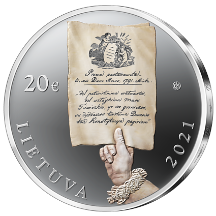Moneta, skirta 1791 m. Abiejų Tautų Respublikos Konstitucijos sukakčiai.  Reversas