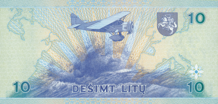 10 litas note issued 1997. Reverse.
